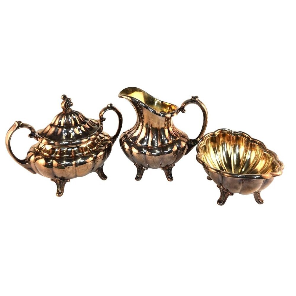 Reed and Barton Silver Plated Sugar Bowl Creamer Mint Bowl Set 7050 Holiday